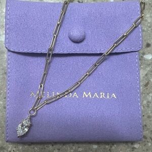 Melinda Maria Gold Paperclip Necklace with Clear Gemstone New